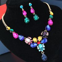 Fashion New Style Flower Water Drop Bridal Necklace Earrings Set sku image 1