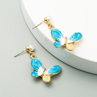 Fashion Alloy Drop Oil Inlaid Pearl Butterfly S925 Silver Needle Earrings main image 3