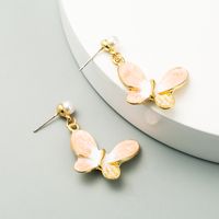 Fashion Alloy Drop Oil Inlaid Pearl Butterfly S925 Silver Needle Earrings main image 5