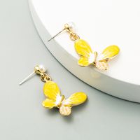 Fashion Alloy Drop Oil Inlaid Pearl Butterfly S925 Silver Needle Earrings sku image 4