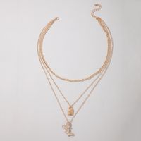 Simple Fashion Love Padlock Pendant Diamond Butterfly Multilayer Necklace main image 6
