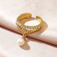 Anillo Ajustable De Apertura Con Colgante De Perlas De Diamantes De Moda sku image 1