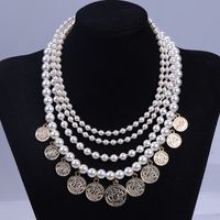 Retro Coin Pearl String Chain Multilayer Necklace sku image 1