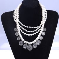 Retro Coin Pearl String Chain Multilayer Necklace sku image 2