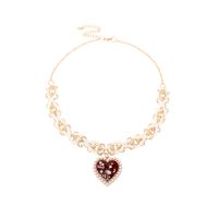 Fashion Heart Pendent Twisted Metal Pearl Chain Necklace sku image 1