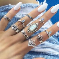 Fashion New Style Opal Diamond Crescent Flower Geometric Ring Set sku image 1