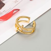 Fashion Heart-shaped Cross Copper Micro-inlaid Zircon Ring sku image 3