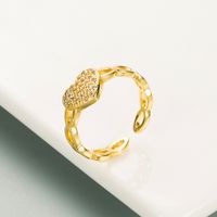 Fashion Heart Letter Zircon Copper Gold-plated Opening Ring sku image 1
