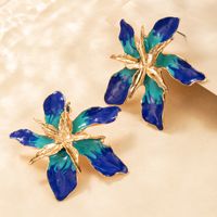 Fashion Style New Romantic Flower Blue Dripping Oil Earrings main image 3