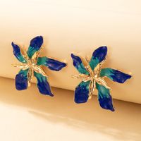 Fashion Style New Romantic Flower Blue Dripping Oil Earrings main image 5