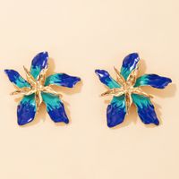 Fashion Style New Romantic Flower Blue Dripping Oil Earrings main image 6