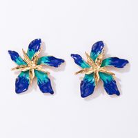 Fashion Style New Romantic Flower Blue Dripping Oil Earrings main image 7