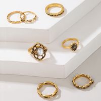New Retro Baroque Simple Hollow Diamond Ring Set main image 6