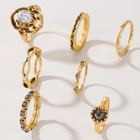 New Retro Baroque Simple Hollow Diamond Ring Set main image 7