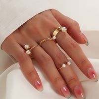 Fashion Opening Adjustable Pearl Alloy Ring Set main image 1