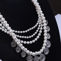 Retro Coin Pearl String Chain Multilayer Necklace main image 4