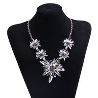Fashion Alloy Inlaid Gemstone Flowers Long Tassel Necklace main image 6