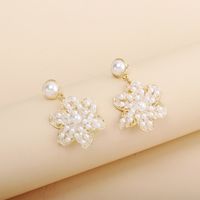 Fashion Korean Style Pearl Crystal Flower Earrings main image 4