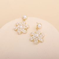 Fashion Korean Style Pearl Crystal Flower Earrings main image 5