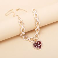 Fashion Heart Pendent Twisted Metal Pearl Chain Necklace main image 5