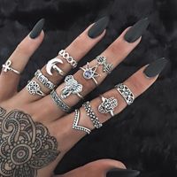 Retro Fashion Style Crown Elephant Moon Geometric Alloy Ring Set main image 1