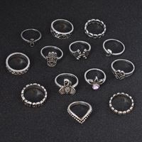 Retro Fashion Style Crown Elephant Moon Geometric Alloy Ring Set main image 4