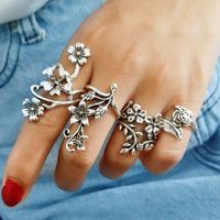 New Fashion Style Alloy Ancient Silver Hollow Flower Leaf Ring 4-piece Set main image 3