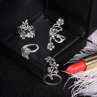 New Fashion Style Alloy Ancient Silver Hollow Flower Leaf Ring 4-piece Set main image 4