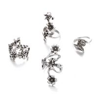 New Fashion Style Alloy Ancient Silver Hollow Flower Leaf Ring 4-piece Set main image 6