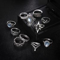 Retro Diamond Engraved Starry Sky Gemstone Lotus Starlight Feather Ring 11-piece Set main image 3