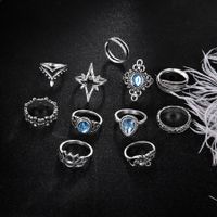 Retro Diamond Engraved Starry Sky Gemstone Lotus Starlight Feather Ring 11-piece Set main image 4