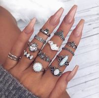 Retro Diamond Carved Starry Sky Crown Ring 14-piece Set main image 1