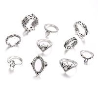 Fashion New Style Opal Diamond Crescent Flower Geometric Ring Set main image 3