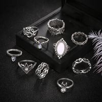 Fashion New Style Opal Diamond Crescent Flower Geometric Ring Set main image 4