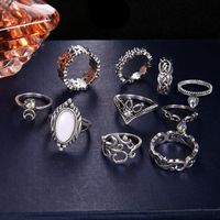 Fashion New Style Opal Diamond Crescent Flower Geometric Ring Set main image 5