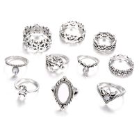 Fashion New Style Opal Diamond Crescent Flower Geometric Ring Set main image 6