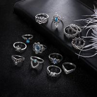 Retro Diamond Engraved Crown Starry Sky Alloy Inlaid Gemstone Ring Set main image 4