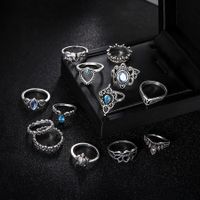 Retro Diamond Engraved Crown Starry Sky Alloy Inlaid Gemstone Ring Set main image 5