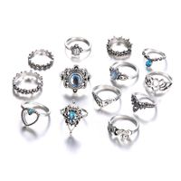 Retro Diamond Engraved Crown Starry Sky Alloy Inlaid Gemstone Ring Set main image 6