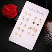 Simple Heart Shape Star Moon Cross Lightning Paper Clip Diamond Earrings 9-piece Set main image 3