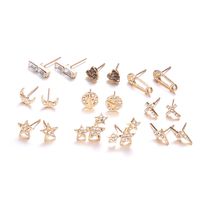 Simple Heart Shape Star Moon Cross Lightning Paper Clip Diamond Earrings 9-piece Set main image 4
