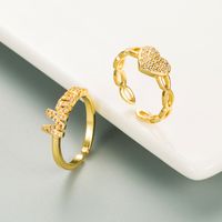 Fashion Heart Letter Zircon Copper Gold-plated Opening Ring main image 1