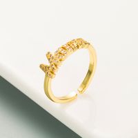 Fashion Heart Letter Zircon Copper Gold-plated Opening Ring main image 5