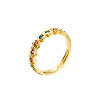 Fashion Copper-plated Gold Micro-inlaid Color Zircon Ring main image 6