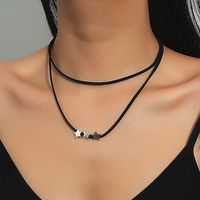 Simple Star Heart Dragonfly Black Braided Rope Double-layer Necklace main image 1
