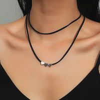 Simple Star Heart Dragonfly Black Braided Rope Double-layer Necklace main image 3