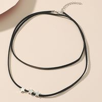 Simple Star Heart Dragonfly Black Braided Rope Double-layer Necklace main image 5