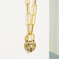 Fashion Copper Micro-inlaid Zircon Tiger Shape Pendant Necklace main image 2