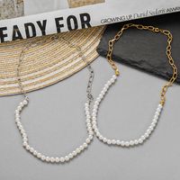 Fashion Contrast Color Pearl Metal Splicing Chain Necklace main image 6