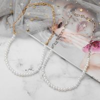 Fashion Contrast Color Pearl Metal Splicing Chain Necklace main image 5